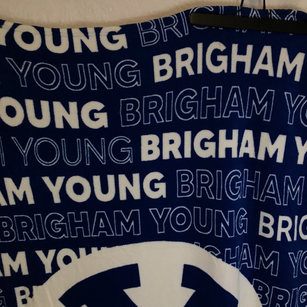 Logo Brands Brigham Young University BYU Cougars Polyester Blue Throw Blanket - Picture 3 of 16